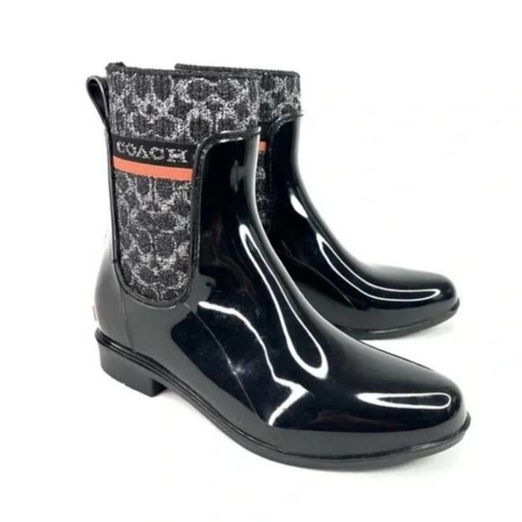 Coach Rivington Rain Bootie Black Chelsea Ankle Logo Rain boots size 8 new!!! - Picture 2 of 5